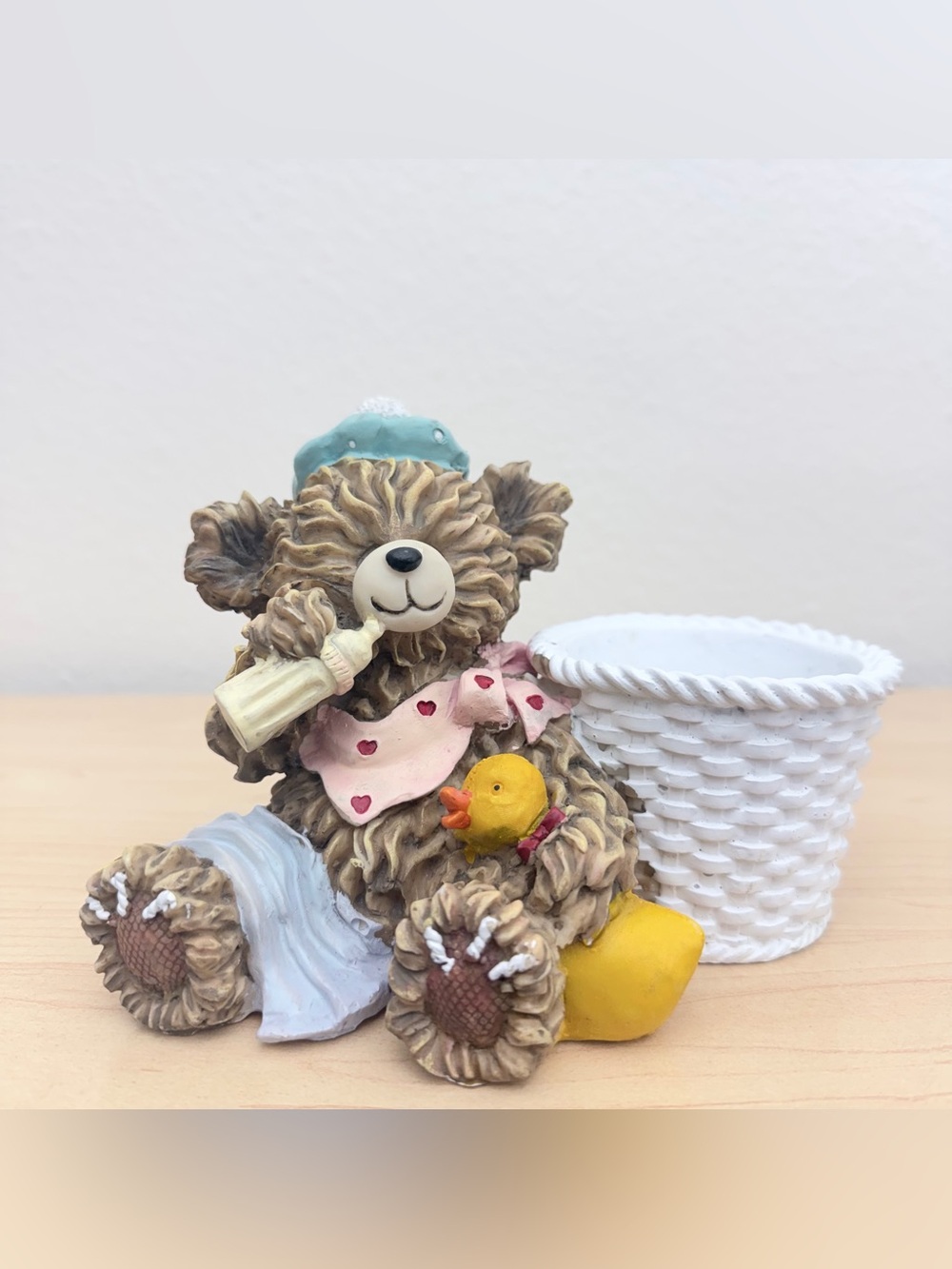VTG Resin Baby Teddy Bear Plant Holder Nursery Decor Trinket Dish